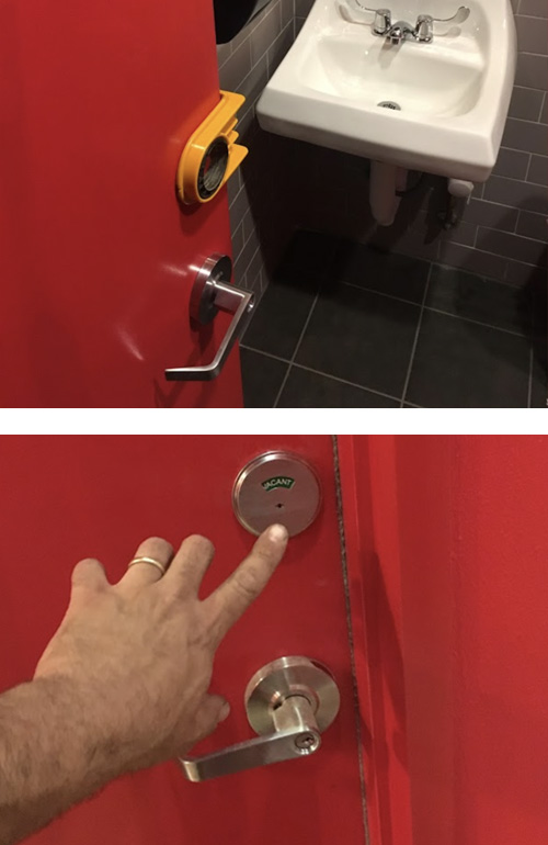 We installed new locks with vacancy indicators on the restroom doors at a local restaurant.